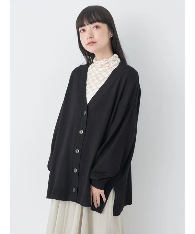 earth music&ecology サイドスリットルーズＶネックカーディガン Black