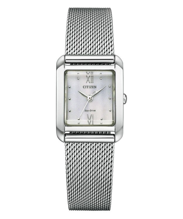 CITIZEN 【光発電エコ・ドライブ】ハンサムなスクエアケース 替えバンド付き シルバー ブルー シルバー