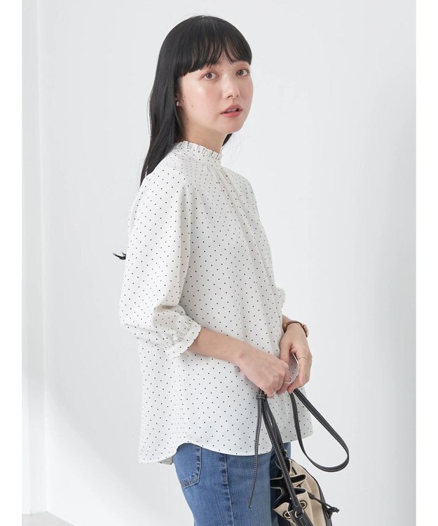 earth music&ecology ２ｗａｙフリル７分袖ブラウス Dot