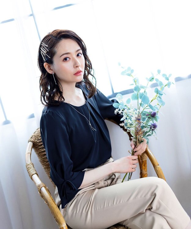 Tiaclasse L 【洗える】美脚効果も叶うリボン付きテーパードパンツ グレージュ