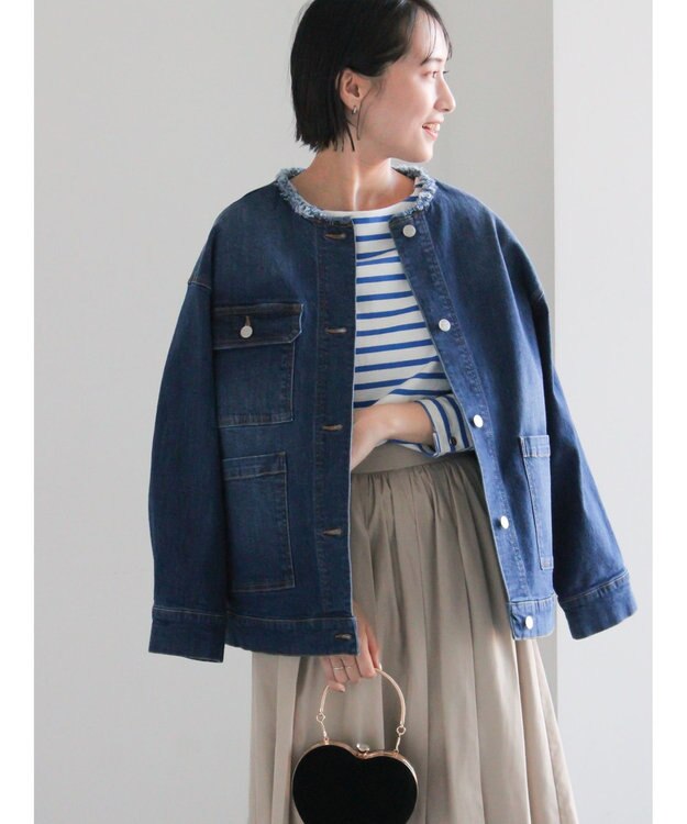 Te chichi ノーカラーデニムジャケット ブルー