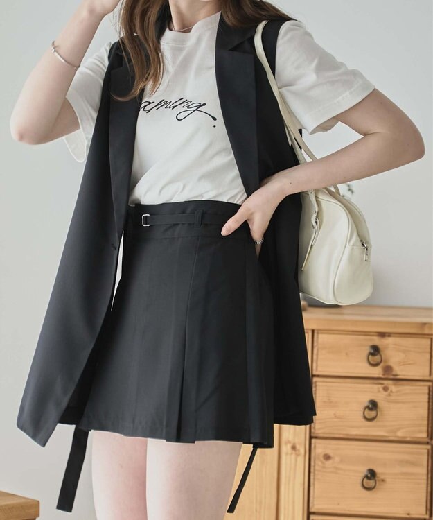 WEGO 【SETUP可】リネンライクプリーツミニスカパン ブラック