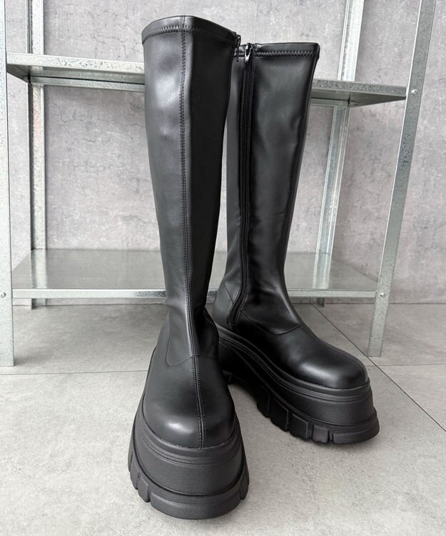 WEGO 厚底ボリュームロングブーツ ブラック