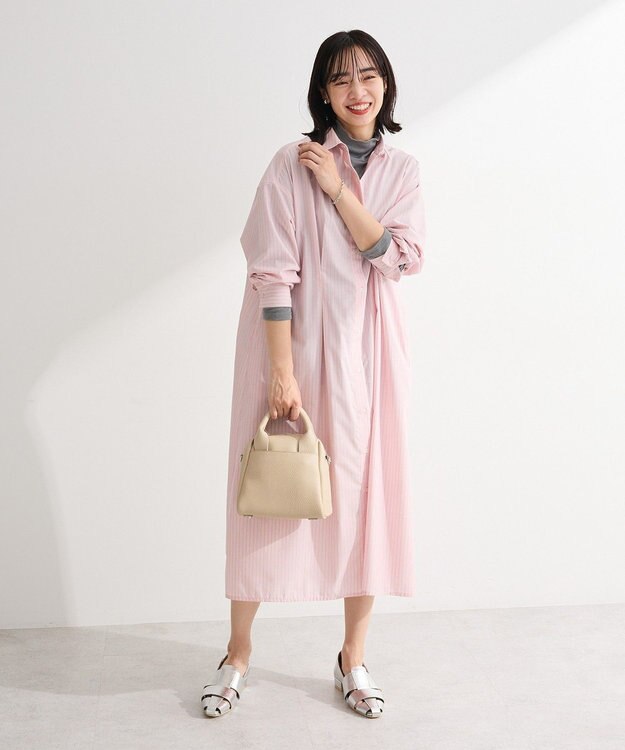 Green Parks イージーケア抜け衿ウエストタックシャツワンピース Pink