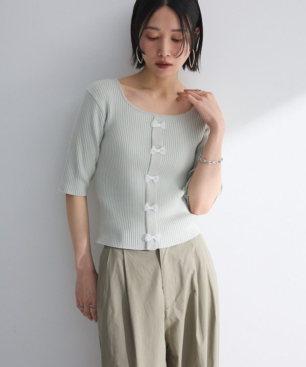 Green Parks ・ｓｗｉｎｇ　ｂｙ　フロントリボンリブニット Mint