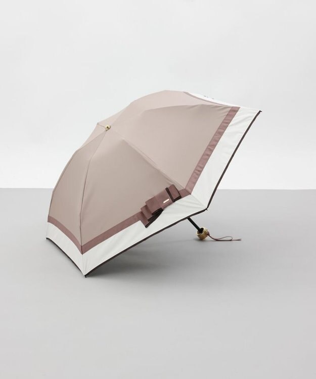 AURORA 【 Beaurance （ビューランス）】サマーシールド リボン/切り継ぎ加工晴雨兼用パラソル傘（折りたたみ傘） ベージュ