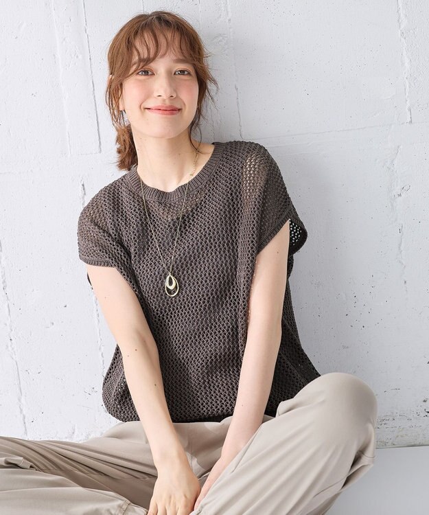 ANY フレンチスリーブメッシュニット モカ