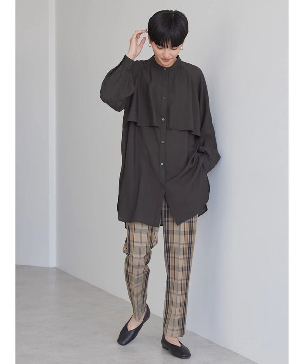 AMERICAN HOLIC バンドカラーフリルシャツチュニック Black