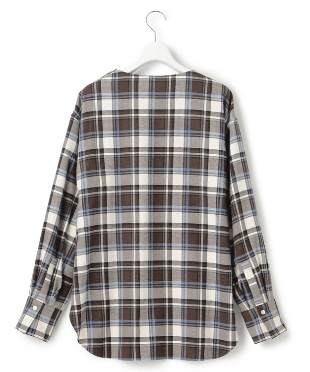 23区 L 【洗える】CANCLINI メルトン チェック ブラウス ブラウン系チェック