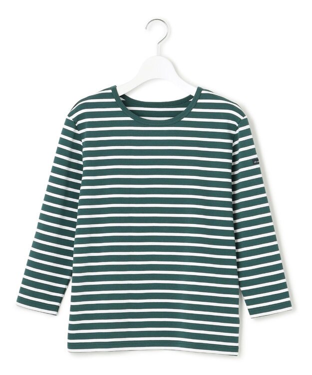 23区 L 【洗える】Armor-lux スムース ボーダー カットソー グリーン×ホワイトボーダー