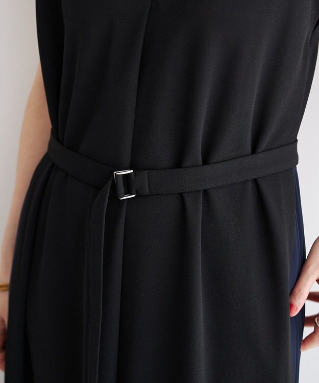 YECCA VECCA ベルテッドプリーツ切替ワンピース Black