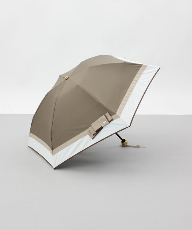 AURORA 【 Beaurance （ビューランス）】サマーシールド リボン/切り継ぎ加工晴雨兼用パラソル傘（折りたたみ傘） カーキ