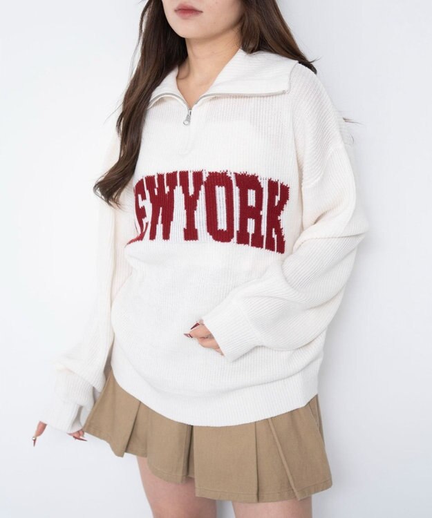 WEGO NEWYORKハーフジップニット オフホワイト