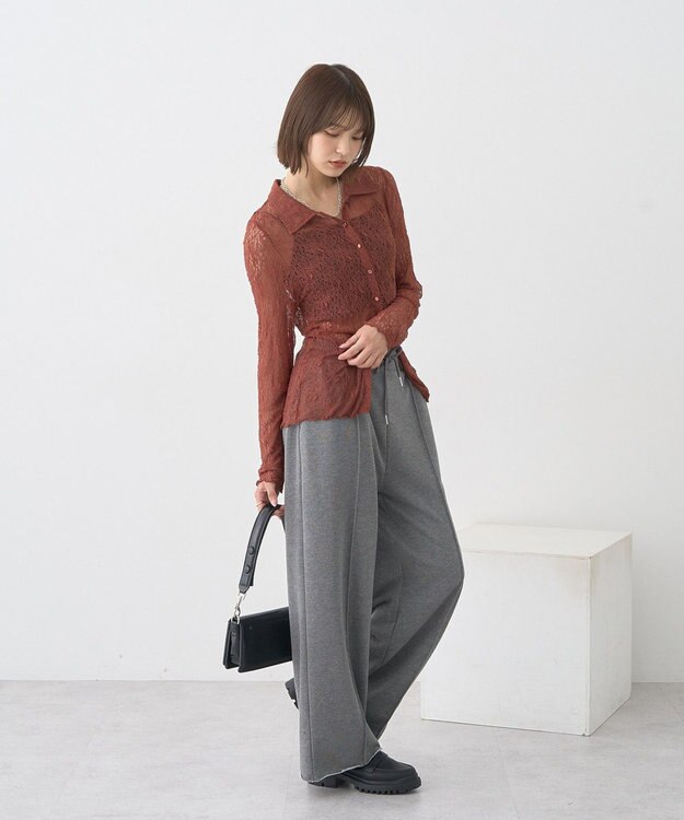 earth music&ecology ストレッチレースシャツ Brown