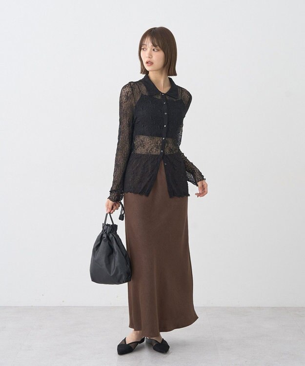 earth music&ecology ストレッチレースシャツ Black