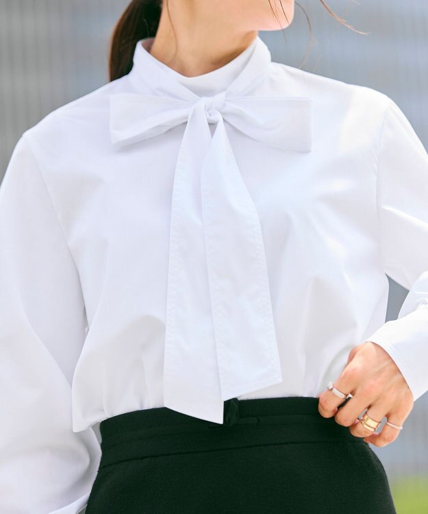 #Newans 【洗濯機可】ステッチデザインリボンタイブラウス ホワイト