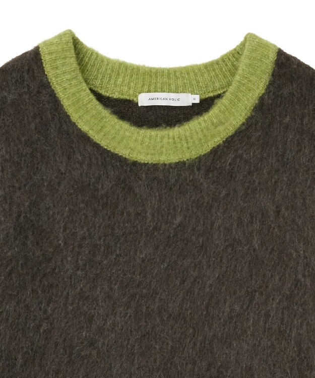 AMERICAN HOLIC 起毛バイカラーニットプルオーバー Brown