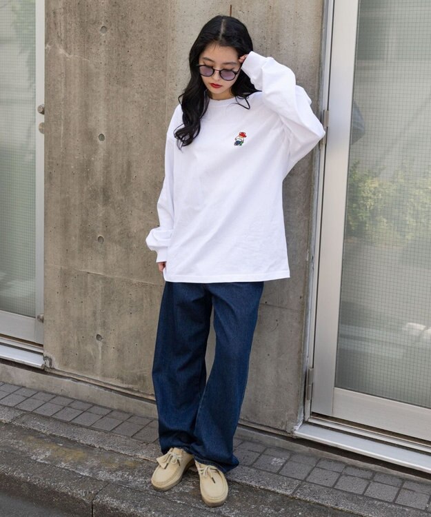 WEGO 【ユニセックス着用ITEM/MLサイズ展開】別注VISIONベアワンポイントT（LS） ホワイト