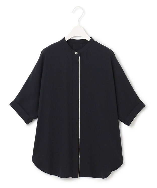 ICB 【人気のため新色追加・WEB限定カラーあり】BackSatinAmunzen 5分袖バンドカラーブラウス ブラック系