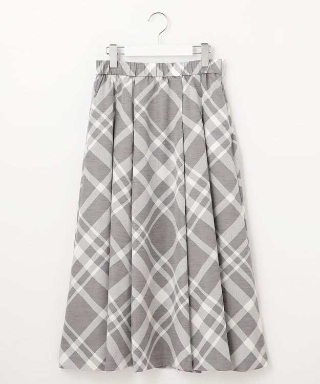 自由区 L 【洗える】スラブチェックプリント スカート グレー×オフチェック