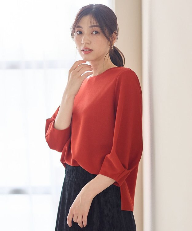 ANY コンフォータブル袖タックブラウス オレンジ