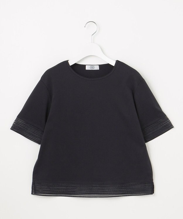 J.PRESS LADIES 【洗える】スムースジャージー レース カットソー ネイビー系