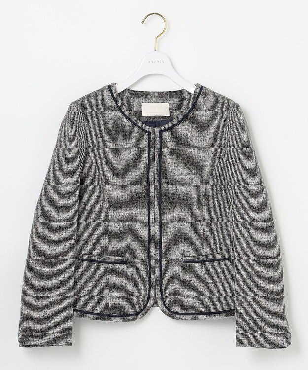 ANY SIS S ミニライトボーダー ノーカラージャケット ネイビーシャンブレー