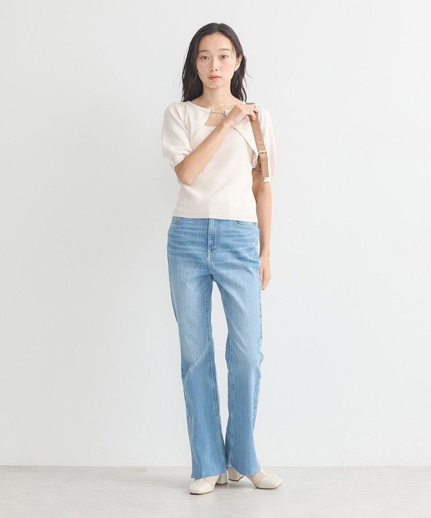 earth music&ecology ビット付きニットプルオーバー Ivory