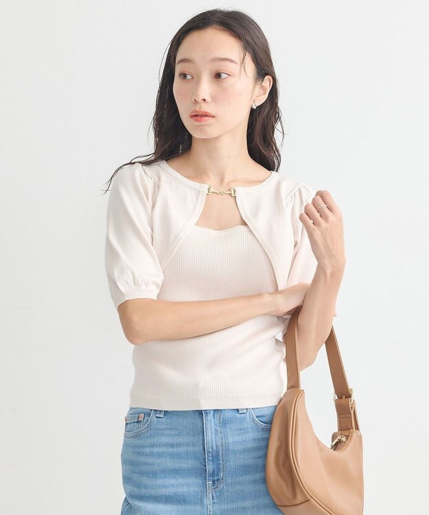 earth music&ecology ビット付きニットプルオーバー Ivory