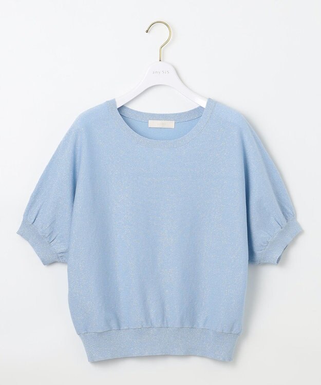 ANY SIS 【洗える】ドルマンスリーブラメ ニット ライトブルー