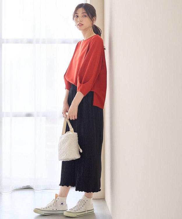 ANY L コンフォータブル袖タックブラウス オレンジ