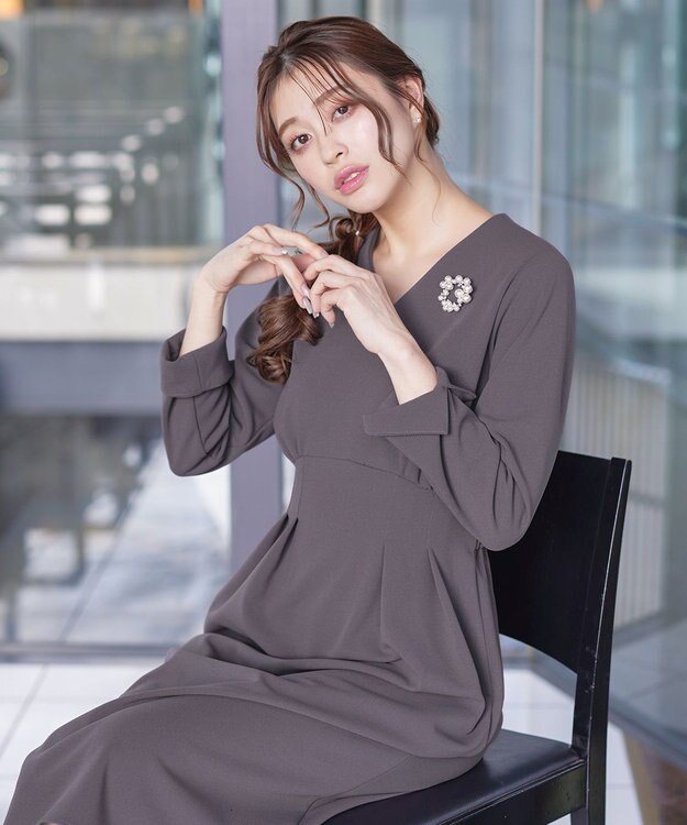 Tiaclasse 【洗える】ハイストレッチジョーゼットワンピース チャコールグレー