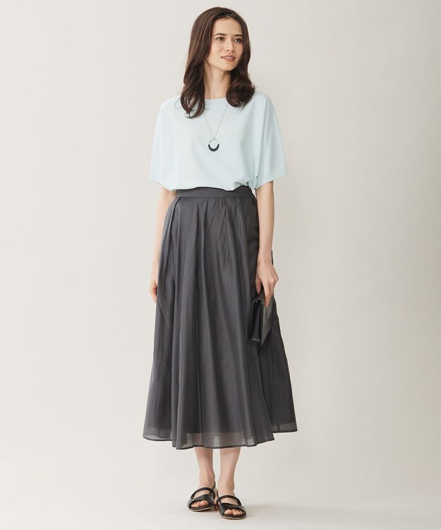 自由区 【WEB限定カラーあり・接触冷感・UVカット】クレープストレッチドルマン ニット サックス