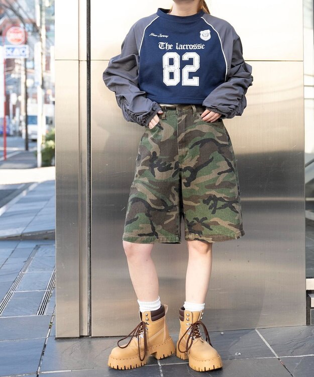 WEGO ナイロンスリーブナンバリングスウェット ネイビー