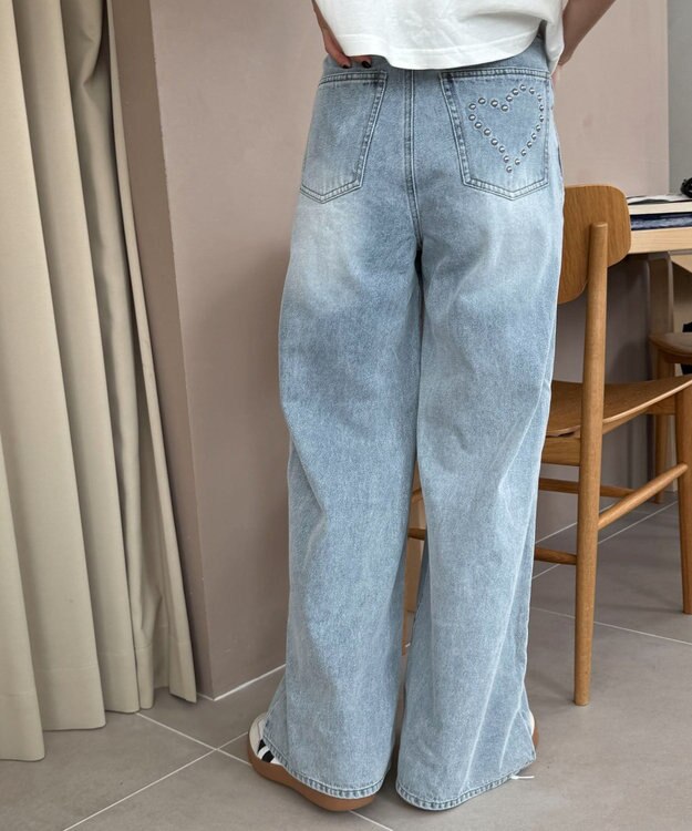 WEGO モチーフデニムタックパンツ デニム淡加工色