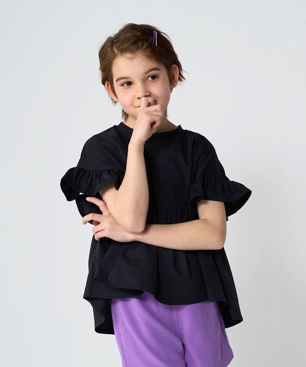 OP／FILA 【Ocean Pacific】らくティブ｜フレアスリーブTシャツ ブラック