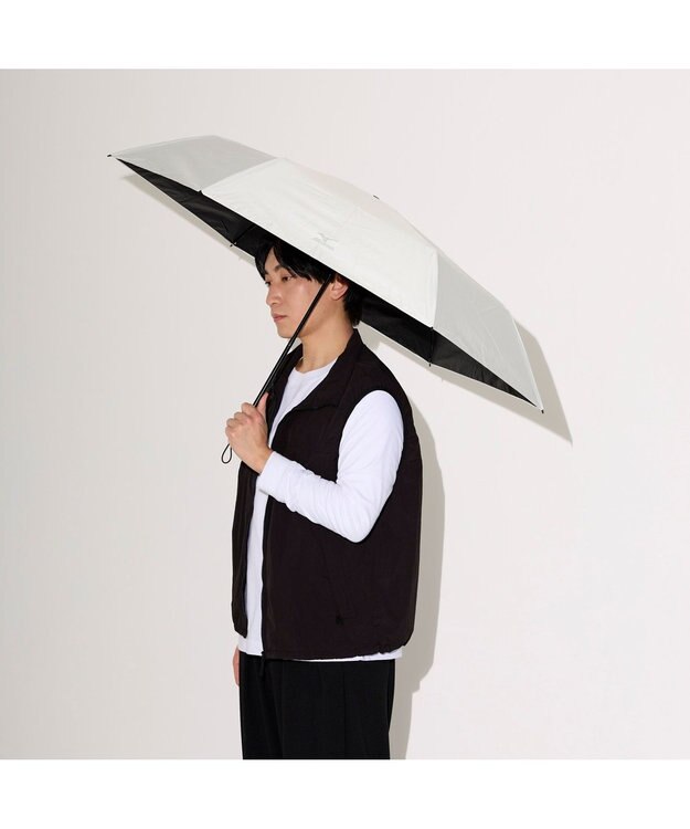 MOONBAT 【WEB限定】MIZUNO  (ミズノ) 無地 ロゴ 日傘 折りたたみ傘 パラソル 晴雨兼用 軽量 一級遮光  遮熱効果 遮光率100% UV遮蔽100% ホワイト