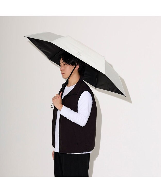 MOONBAT 【WEB限定】MIZUNO  (ミズノ) 無地 ロゴ 日傘 折りたたみ傘 パラソル 晴雨兼用 軽量 一級遮光  遮熱効果 遮光率100% UV遮蔽100% ホワイト