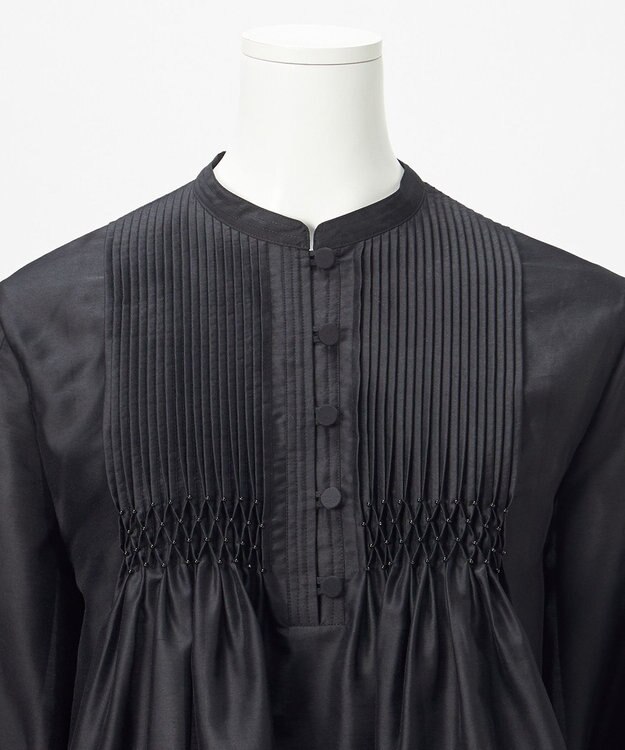 23区 L 【R(アール)】スモッキングタックオーガンザ ピンタック ブラウス ブラック系