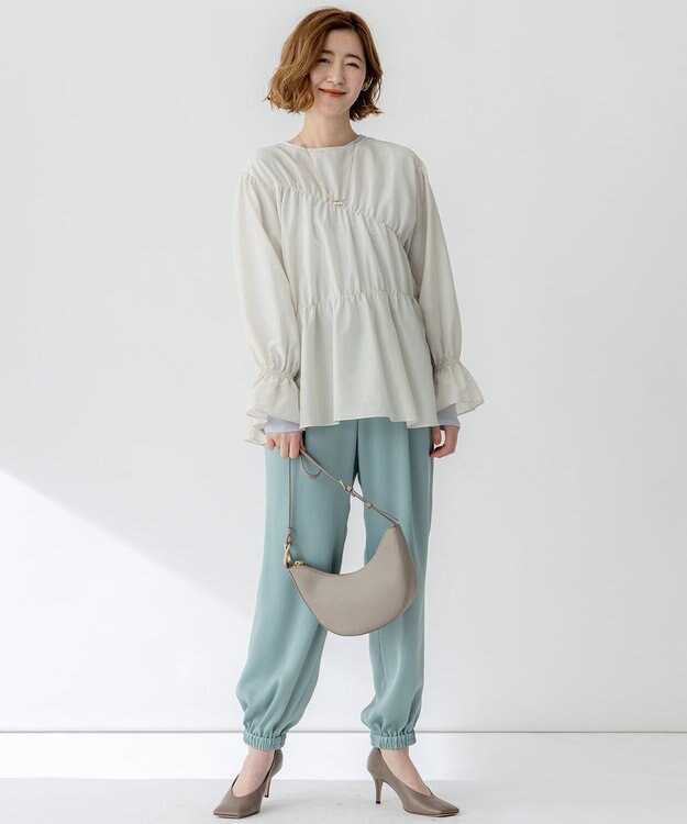 23区 【洗える】シアーコットンシルク シャーリング デザイン ブラウス ベージュ系