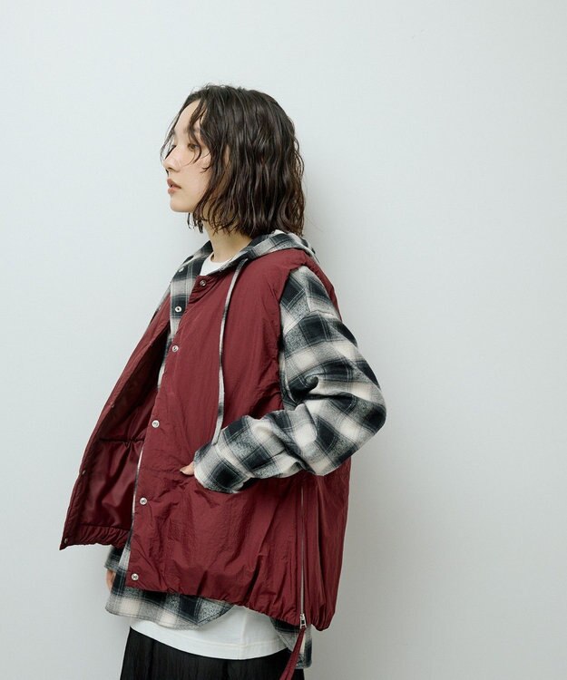 Green Parks サイドZIP中綿コクーンベスト Bordeaux