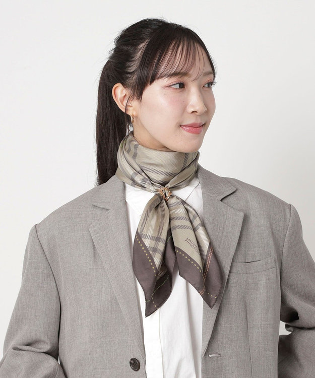 MOONBAT MACKINTOSH PHILOSOPHY(マッキントッシュ フィロソフィー）シルクスカーフ チェック 88×88㎝ 日本製 ブラウン