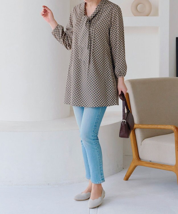 Tiaclasse 【洗える】ボウタイチュニック ベージュ