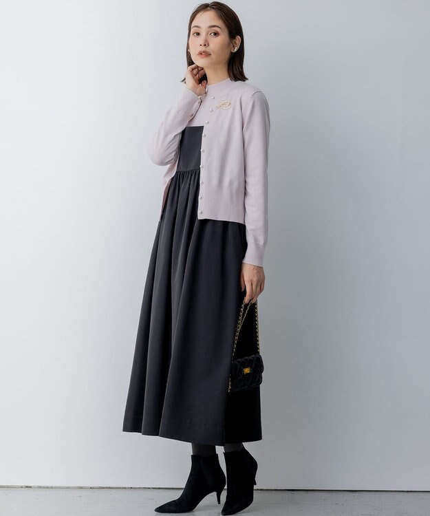 組曲 S 【洗える】タフタギャザーキャミソールワンピース ブラック系