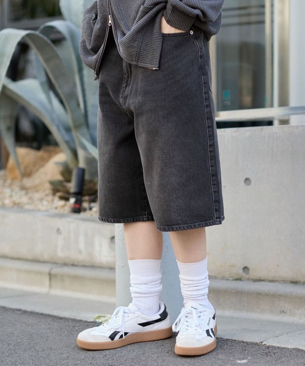 WEGO 【ユニセックス着用ITEM/SMLサイズ展開】スーパーバギーデニムショーツ デニムブラックソノタ