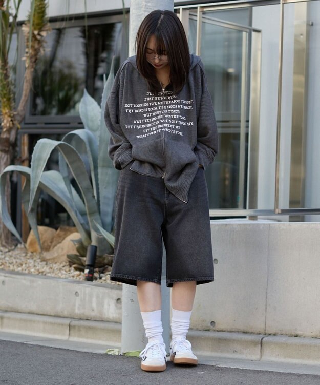 WEGO 【ユニセックス着用ITEM/SMLサイズ展開】スーパーバギーデニムショーツ デニムブラックソノタ