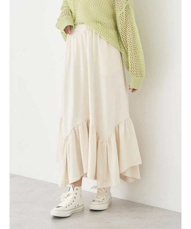 earth music&ecology ウラケ裾フリルスカート Ivory