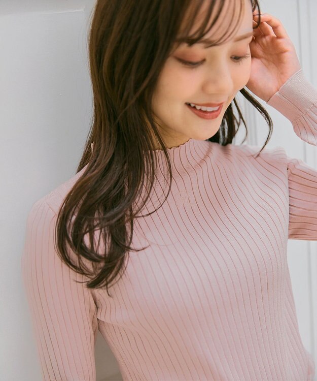 Feroux 【洗える】ロゴリブ プルオーバー ニット ピンク系