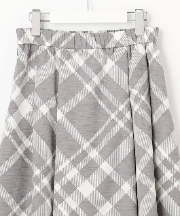 自由区 L 【洗える】スラブチェックプリント スカート グレー×オフチェック