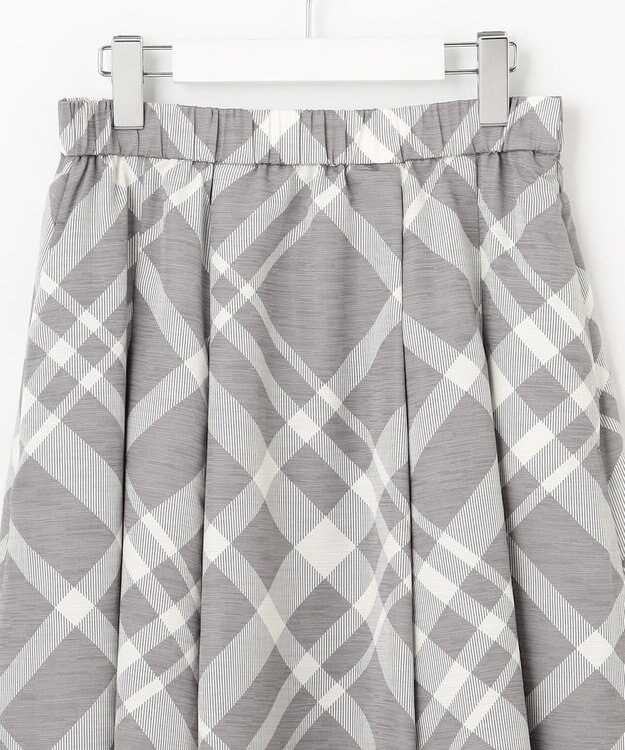 自由区 L 【洗える】スラブチェックプリント スカート グレー×オフチェック